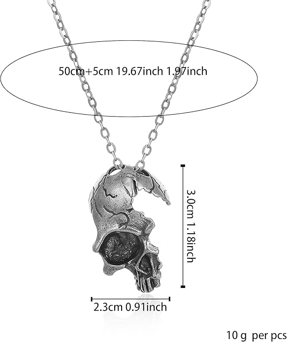 Retro Alloy Gothic Half-Face Skull Necklace Punk Rock Steampunk Skeleton Pendant Chain Vintage Gothic Jewelry for Men Women