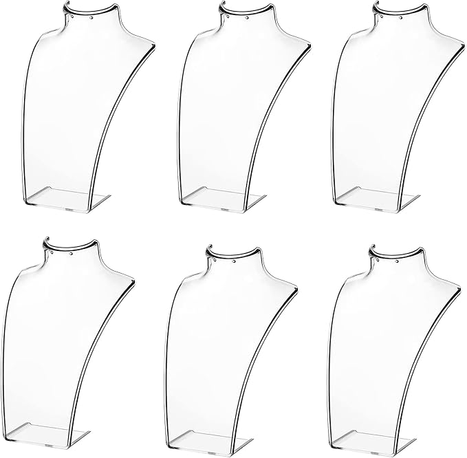 MyGift Acrylic Necklace Holder Jewelry Display Set of 6 for Retail Vendor Bust and Earring Premium Clear Countertop Stand