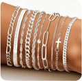 XIANNVXI 10pcs Rose Gold/Gold/Silver Bracelets Stack for Women Dainty Thin Rose Gold Bracelets Set Silver Chain Bracelet Paper Clip Stackable Figaro Herringbone Paperclip Bracelet Pack for Womens