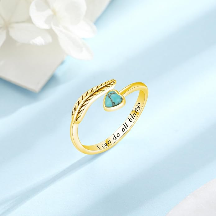 Turquoise/Moss Agate/Moonstone/Black Onyx/Lapis Lazuli/Labradorite/Tiger Eye Feather Ring 925 Sterling Silver Adjustable Ring Western Thumb Rings Vintage Jewelry Gifts for Women