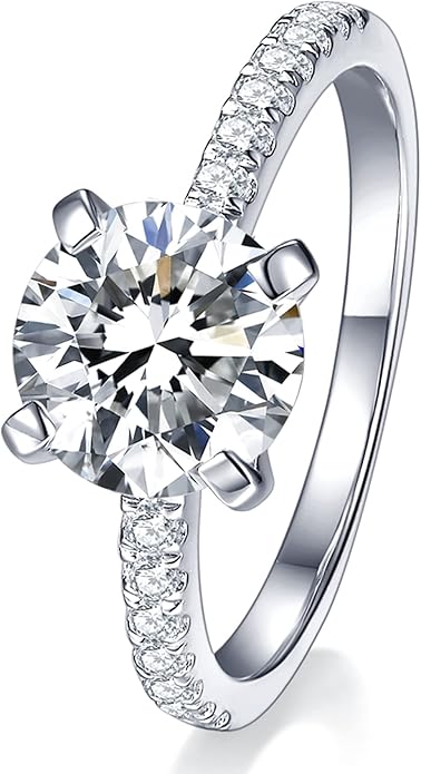IMOLOVE Solitaire Moissanite Engagement Ring, 1CT D Color VVS1 Clarity, 925 Sterling Silver with 18K White Gold Plated, Ideal Gift for Women