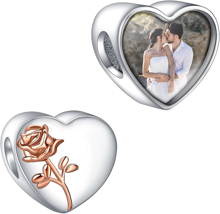 Annmors Personalized Photo Charms For Bracelets/Necklace 925 Sterling Silver Love Heart Shaped Engraved Customize Picture Gift for Birthday Mother's Day,Bead Charms Jewelry for Women