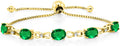 Gem Stone King 7X5MM Oval Cut Gemstone Birthstone and Accent Lab Grown Diamond Tennis Bracelet For Women In 18K Yellow Gold Plated Silver | Adjustable Bolo Bracelet For Women | Easy-On Easy-Off