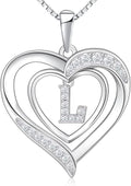 RIVIKO Heart Initial Necklace for Women, 925 Sterling Silver Letter Pendant,Personalized Charm Alphabet Jewelry Valentines Mother's Day Anniversary Christmas Birthday Gifts for Women Her Mom Wife