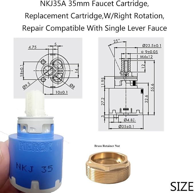 KEROX NKJ35A 35mm Faucet Cartridge, W/Right Rotation, Fits Single Lever | - Image 4