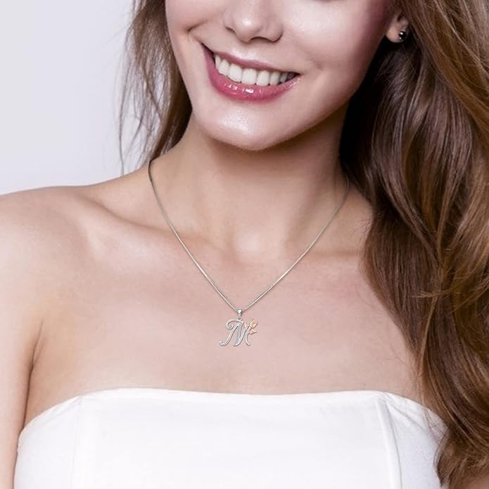 STARCHENIE Initial Necklace for Women Sterling Silver Letters 26 Alphabet Pendant Rose Flower Jewelry Gifts for Family Sisters Friend