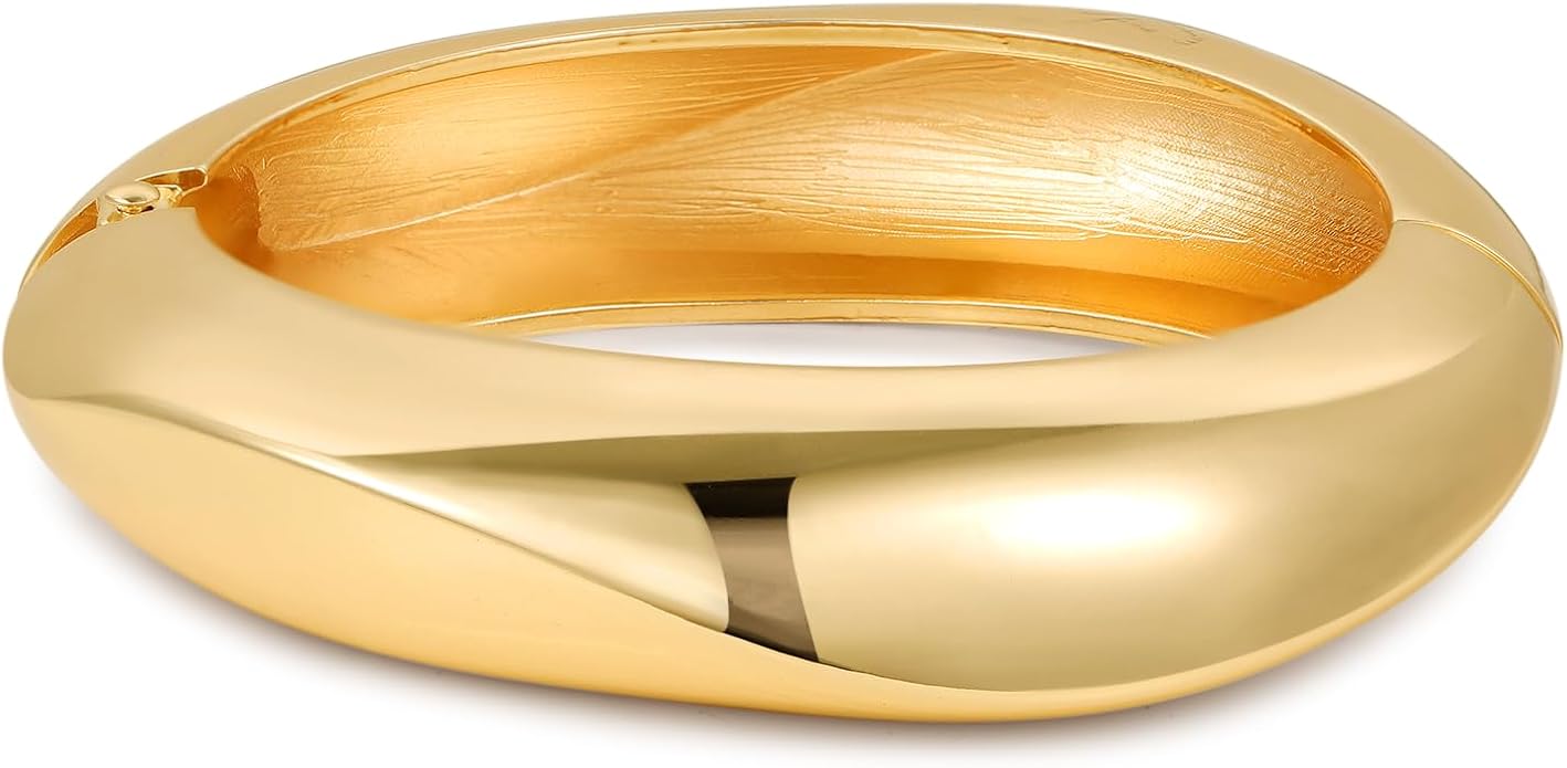 Bangle Bracelets for Women | 14K Gold Plated Trendy Wide Bracelets | Hinged Arm Cuff Bangles Chunky Bracelet for Women