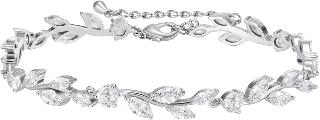 SWEETV Cubic Zirconia Wedding Bridal Bracelet for Brides,Bridesmaids, Silver Crystal Elegant Tennis Bracelet for Women Prom Jewelry Gifts