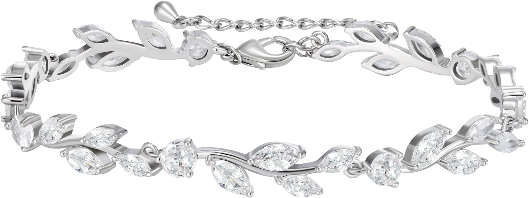 SWEETV Cubic Zirconia Wedding Bridal Bracelet for Brides,Bridesmaids, Silver Crystal Elegant Tennis Bracelet for Women Prom Jewelry Gifts