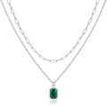 Layered Birthstone Necklace for Women Girls, 14K Gold-Plated Paperclip Chain Choker Necklace with Rectangle Birthstone Pendant Birthday Gifts for Women Girls Dainty Small