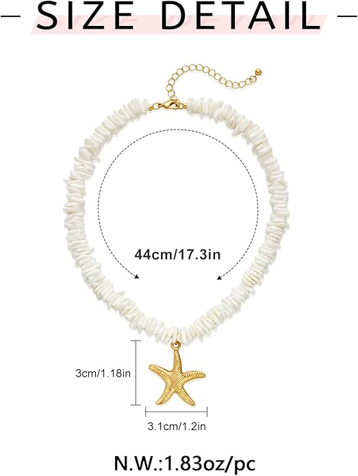 WOWORAMA Gold Necklace for Women Boho Spiral Conch Shell Necklace Starfish Necklace Vintage Ocean Sea Shell Choker Pendant Necklace Adjustable Summer Beach Jewelry