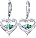 Valentines Day Gifts for Women, Heart Leverback Earrings Double Birthstone Dangle Earrings for Women, Love Jewelry for Her, Anniversary Birthday Gift for Mom Wife Girlfriend