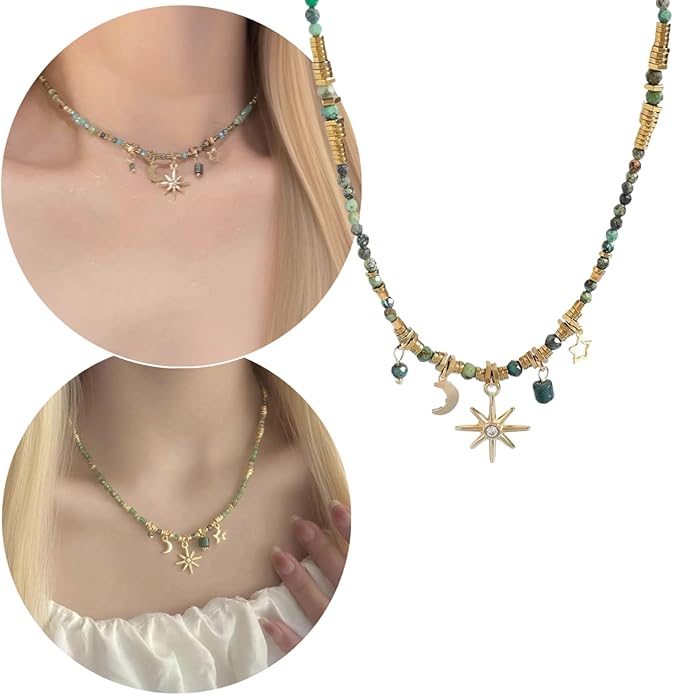 Boho Necklaces for Women, Vintage Pendant Necklaces Two Layers of Wear Choker, Adjustable Trendy Necklace Hippie Handmade Fashion Jewelry Accessories, Birthday Gifts