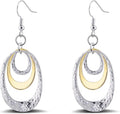 Boho Three Oval Drop Dangle Earrings Silver Earrings for Women Trendy Two Tone Bohemian Jewelry for Thanksgiving and Christmas Gifts