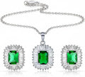 Bridal Art Deco Estate Jewelry Style Fashion Simulated Emerald Green Cubic Zirconia Pave Baguette Halo AAA CZ Square Large Oval Stud Clip On Earrings For Women Wedding Yellow 14K Gold Silver Plated