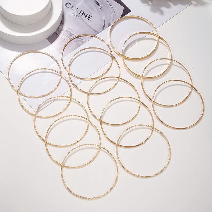 16Pcs Gold Bangle Bracelets for Women - Multi Layer Stackable Textured Bracelets Boho Jewelrys Set.