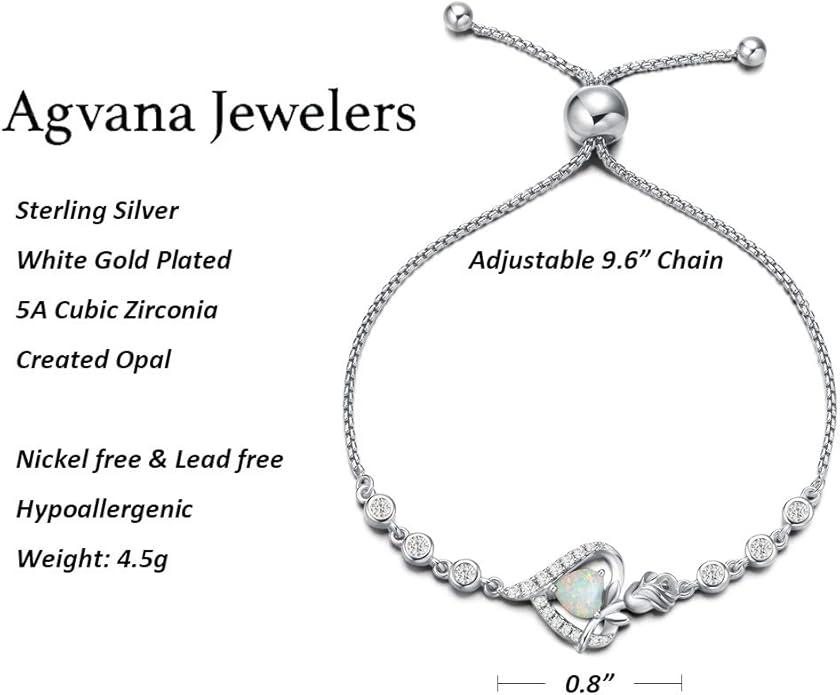AGVANA Valentines Day Gifts Rosy Reverie Birthstone Bracelet for Women Sterling Silver Genuine or Created Gemstone Tennis Bracelet Rose Heart Jewelry Anniversary Birthday Gifts for Women Mom Wife Her