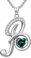Valentines Day Gifts for Women Alphabet A to Z Initial Birthstone Pendant Necklaces for Women - 18k White Gold Plated Personalized Name Jewelry Valentine Mothers Day Birthday Gifts for Women Her Girlfriend