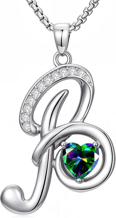 Valentines Day Gifts for Women Alphabet A to Z Initial Birthstone Pendant Necklaces for Women - 18k White Gold Plated Personalized Name Jewelry Valentine Mothers Day Birthday Gifts for Women Her Girlfriend