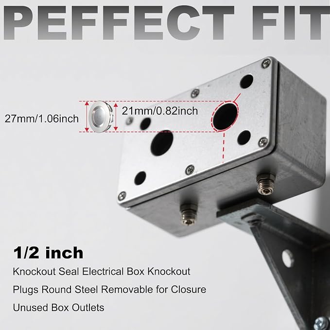 12 Pack 1/2" Knockout Seals, Galvanized Steel Electrical Box Plugs, Zinc-Plated - Image 2