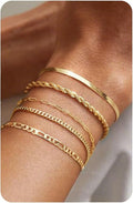 Krfy 5/6Pcs Gold Plated Bracelets for Women Trendy, S925 Plated Silver Bracelet Stack, Non Tarnish Waterproof Bracelets for Women, Paperclip Herringbone Figaro Cuban Twist Chains, Size 6.5''+2''