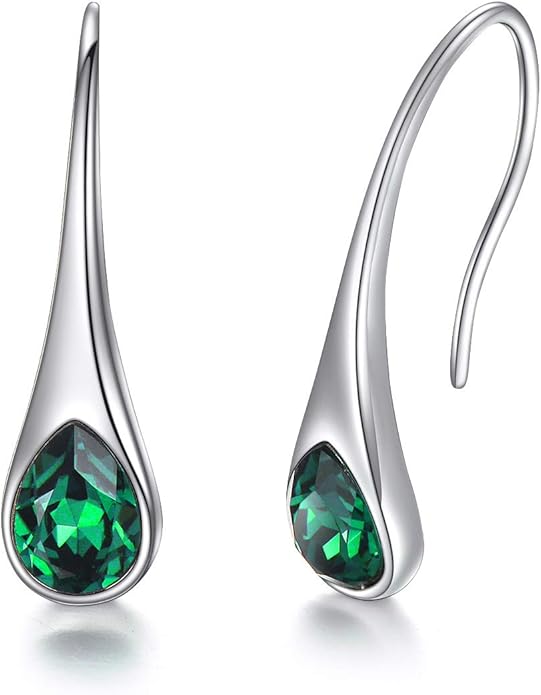 925 Sterling Silver Small Pear-Shaped Modern Style Hook Earrings with Crystals from Austria