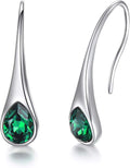 925 Sterling Silver Small Pear-Shaped Modern Style Hook Earrings with Crystals from Austria