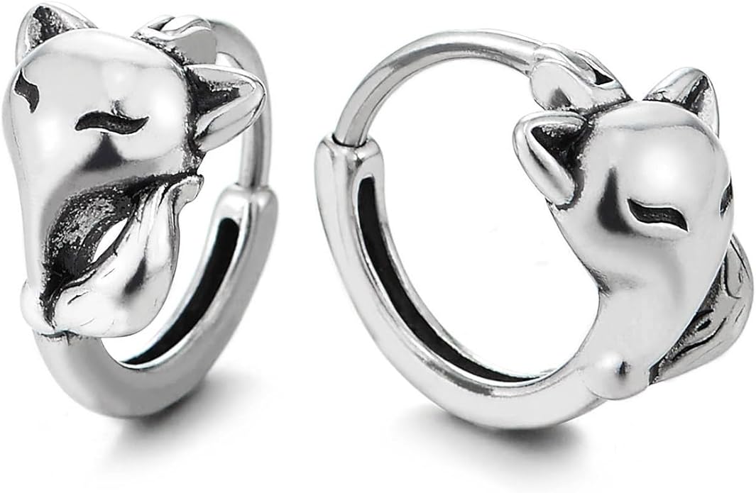 Stainless Steel Fox Head Hoop Earrings for Women Animal Inspired Huggie Earrings Hoops
