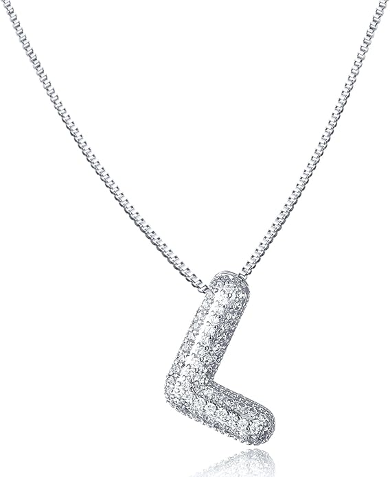 SKQIR Diamond Initial Letter Necklace for Women Bubble Gold Plated Puffy Balloon Alphabet Crystal Zircon Pendant Name Necklace Dainty Charms Trendy Jewelry Gift for Women