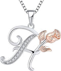 STARCHENIE Initial Necklace for Women Sterling Silver Letters 26 Alphabet Pendant Rose Flower Jewelry Gifts for Family Sisters Friend