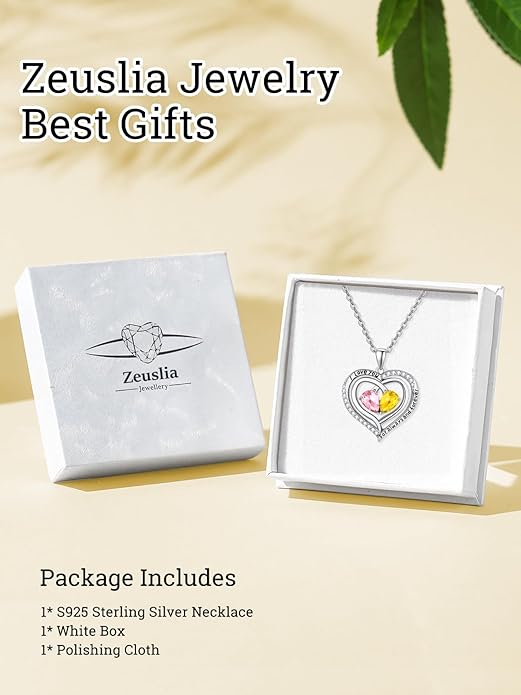Valentine's Day Gifts for Wife 925 Sterling Silver Double Birthstone Pendant Necklaces I Love You for Always and Forever Necklace Anniversary Birthday Gifts for Wife Girlfriend Mom Her