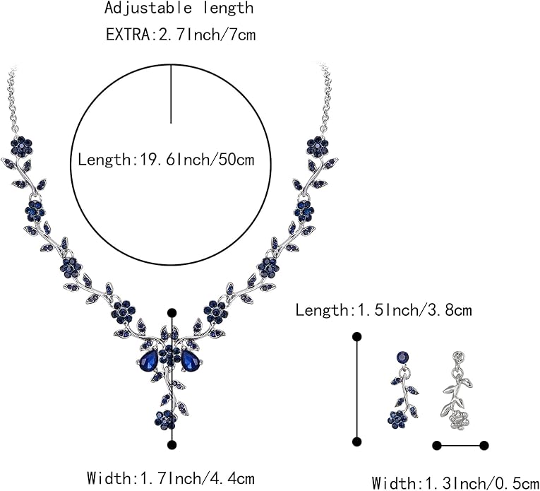 BriLove Women's Wedding Jewelry Leaf Cluster Flower Crystal Dangle Earrings Pendant Necklace Set for Bridal
