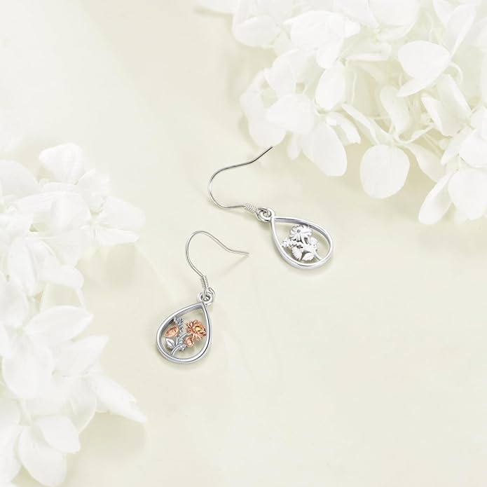 VONALA Flower Earrings for Women 925 Sterling Silver Rose/Lotus/Scottish Thistle/Tulip/Lilac/Mushroom/Pineapple Dangle Drop Earrings Flower Jewelry Gifts for Women Girls Birthday Gifts