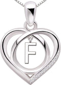 ALOV Jewelry Sterling Silver Initial Letter Alphabet Love Heart Cubic Zirconia Pendant Necklace