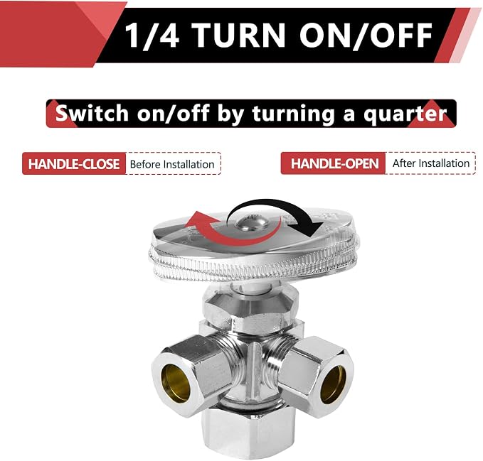 2PCS EFIELD Dual Compression Outlet Multi-Turn Angle Stop Valve | 1/2" NOM x - Image 3