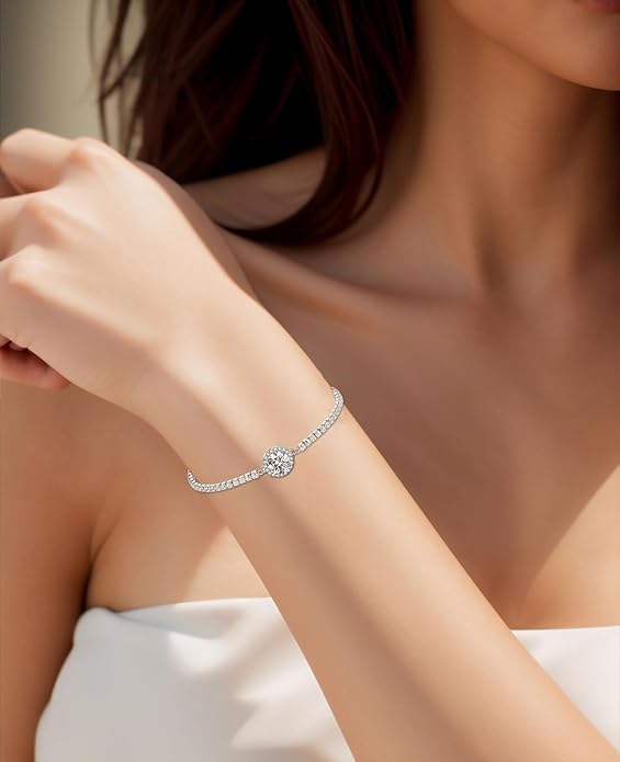 2mm/3mm/4mm/5mm Tennis Moissanite Bracelet 925 Sterling Silver 1/2ct Round Cut Moissanite D Color VVS1 Anniversary Jewelry Gift for Women