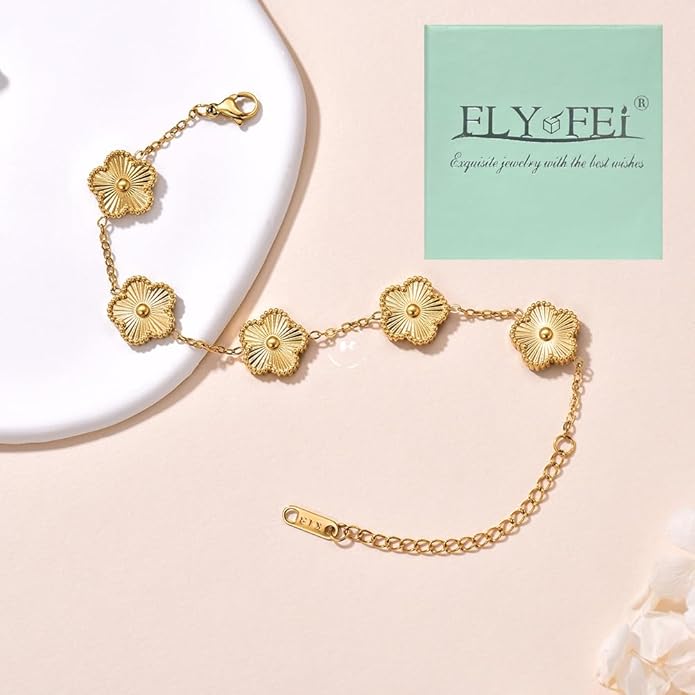 18K Gold-Plated Four Leaf Clover Bracelet for Women,Adjustable lucky Bracelet Set Jewelry Gift-Hypoallergenic Charm for Birthdays, Wellness & Daily Wear