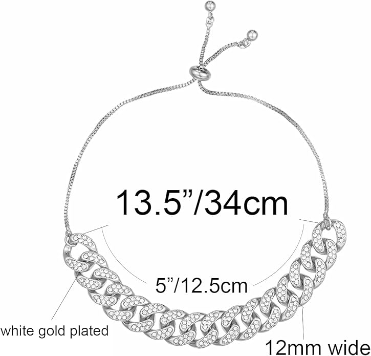 kelistom Cuban Link Rhinestone Filled Gold Box Chain Anklet for Women, Punk Hip-hop Ankle Bracelets, Length Adjustable
