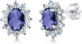 Gem Stone King 7X5MM Oval Gemstone Birthstone Stud Earrings For Women | Princess Diana Royal Halo Style | 925 Sterling Silver | Fine Jewelry Gifts for Anniversary Wedding Her Mom Women Wife
