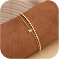 Initial Bracelets for Women, Dainty 14K Gold Plated Layered Letter Bracelet, Trendy Charm Stackable Jewelry Valentines Day Gift for Her
