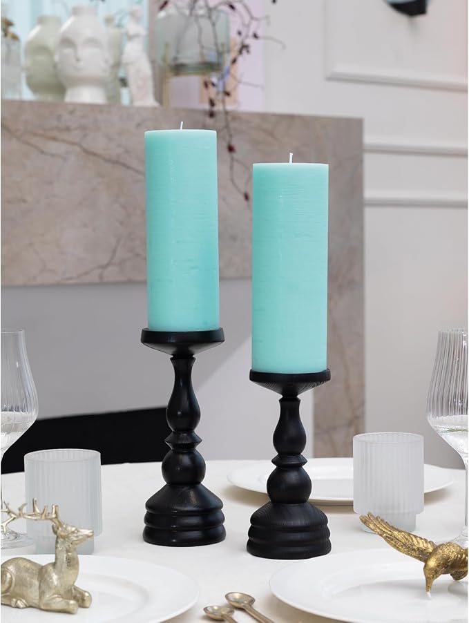 Light Turquoise Pillar Candles 3x8 Inch – Set of 2 Unscented Dripless Large - Image 4