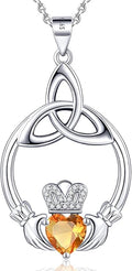 Gift Birthstone Necklaces for Women 925 Sterling Silver Irish Claddagh Necklace for Women Heart Birthstone Pendant Necklace Anniversary Birthday Gifts for Wife Lady Cable Chain 18"+2"