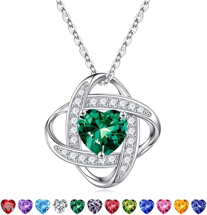 Iefil Valentines Gifts for Her Wife - 925 Sterling Silver Love Knot Birthstone Necklace, Anniversary Birthday Gifts for Women, Jewelry Gifts for Wife Mom Girlfriend
