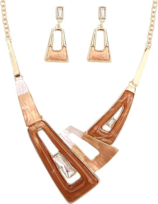 SFE Irregular Enamel Triangle Shape shell Collar Bib Bohemian Boho Statement Necklace Earrings Fashion Costume Jewelry Set for Women
