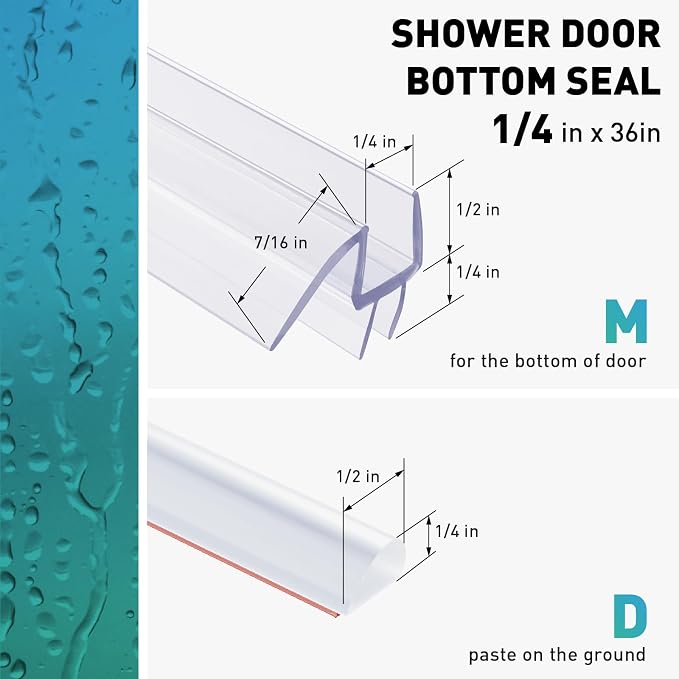 Shower Door Bottom Seal, Frameless Glass Shower Door Seal Strip, Stop Shower - Image 2