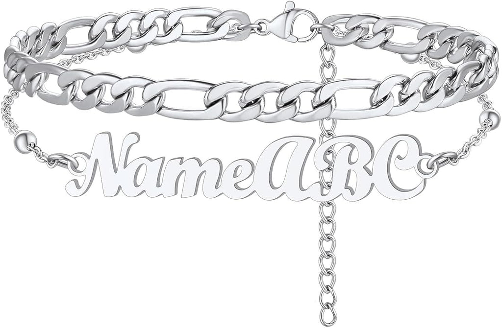 FindChic Custom Ankle Bracelets for Women, Stainless Steel Figaro/Cuban/Wheat/Rope/Herringbone Chain Anklets, Beach Foot Jewelry 8.5''-10.5'' Adjustable & Waterproof, with Gift Box