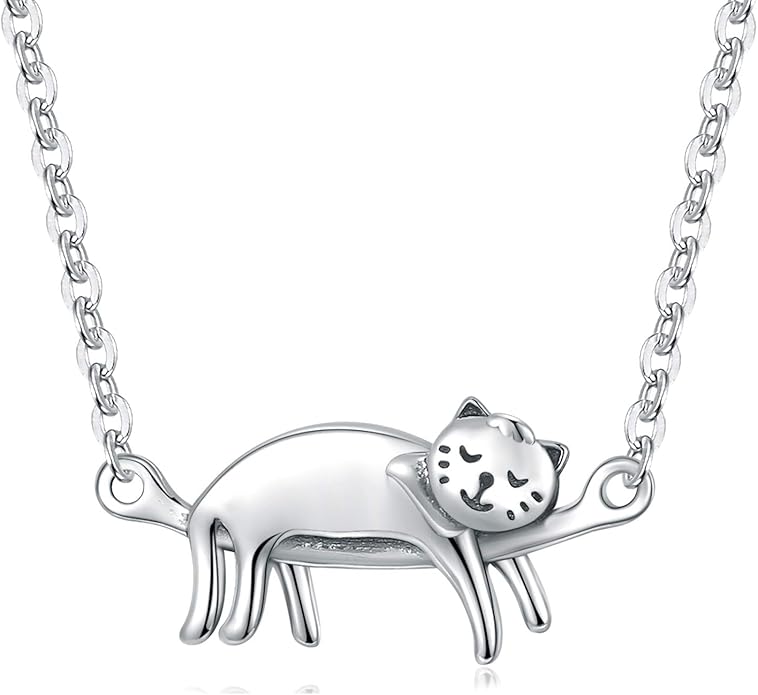 Step Forward Sterling Silver Cat Necklace for Women - Cat Jewelry Gifts for Cat Lovers, Hummingbird Necklace for Her, Mother's Day Birthday Graduation Christmas Gift