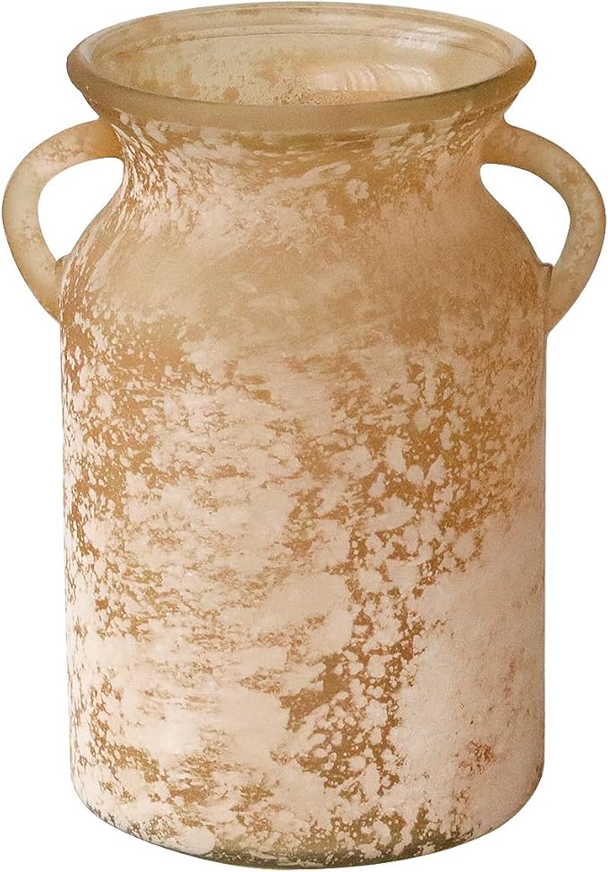 Glass Flower Vase with Handle- 8 Inches Rustic Imitation Ceramic Vase - Image 8