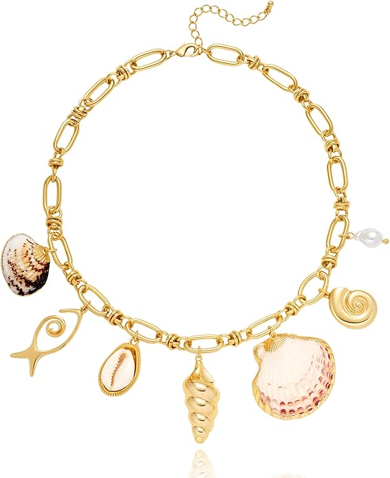 LILIE&WHITE Gold Sea Shell Necklaces for Women With Trendy Charms Necklaces Summer Beach Necklace Starfish Charms Fashion Jewelry Gift