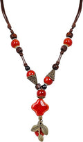 MINACHI Vintage Bohemian Ethnic Colorful Ceramic Bead Long Y Necklace, Hippie Boho Summer Fashion Jewelry Gift for Women